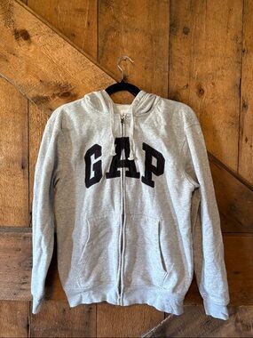GAP Light Gray Zip Hoodie with Black Logo